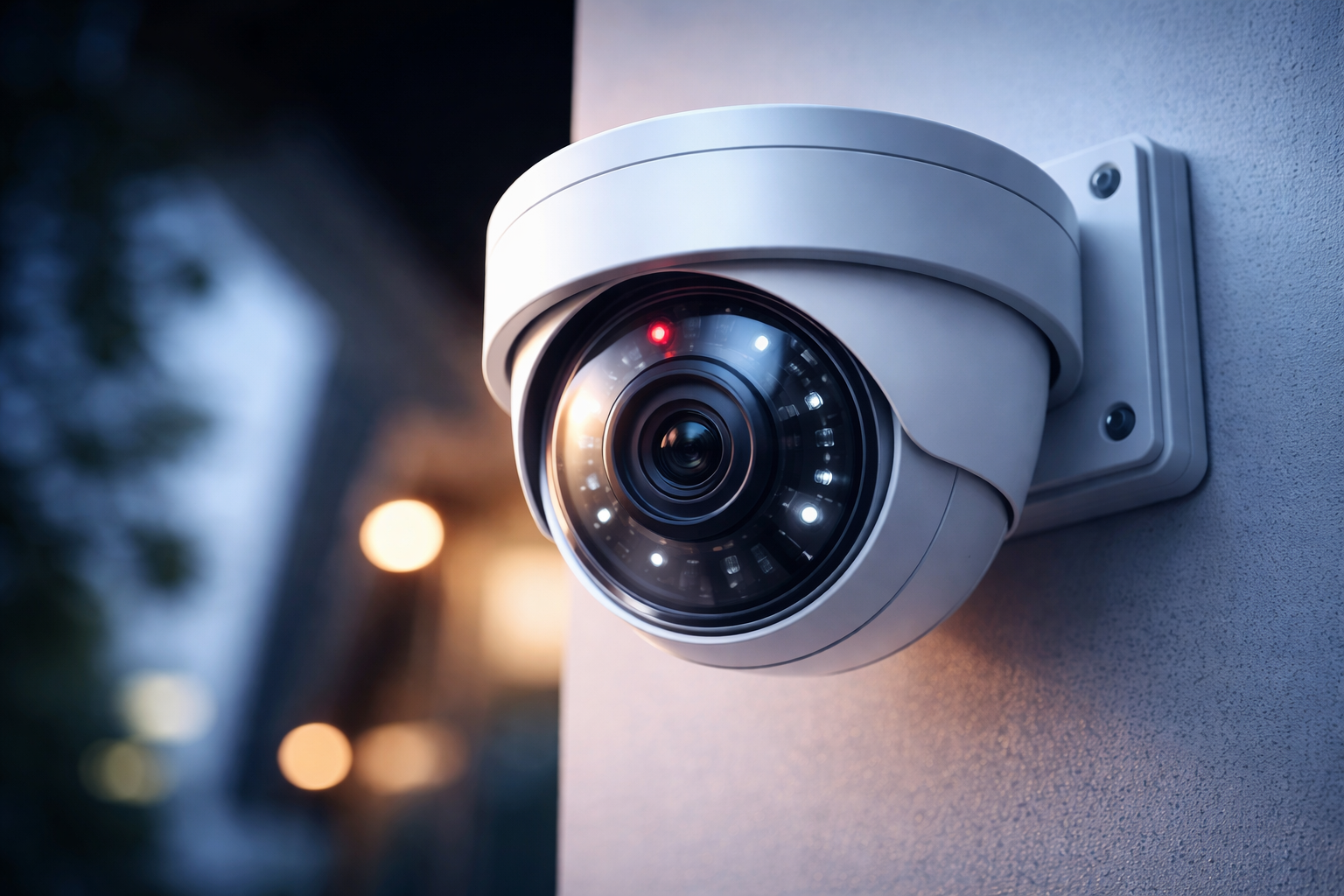 security-camera aan muur bij schemering